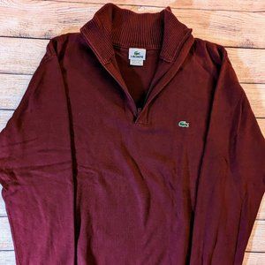 Lacoste Men’s 1/4 Zip Sweater Maroon Cotton Pullover Size 7